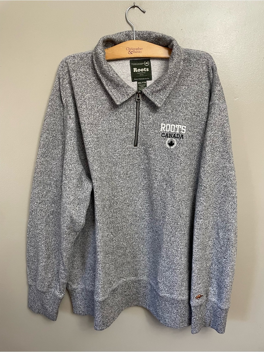 Roots Canada Mens XXL Canada Athletic Gray Quarter Zip Pullover